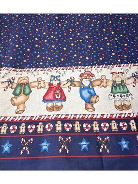 Christmas Teddy Bear Fabric Border Cotton 18" x 45" Stars Candy Canes Gingerbrea